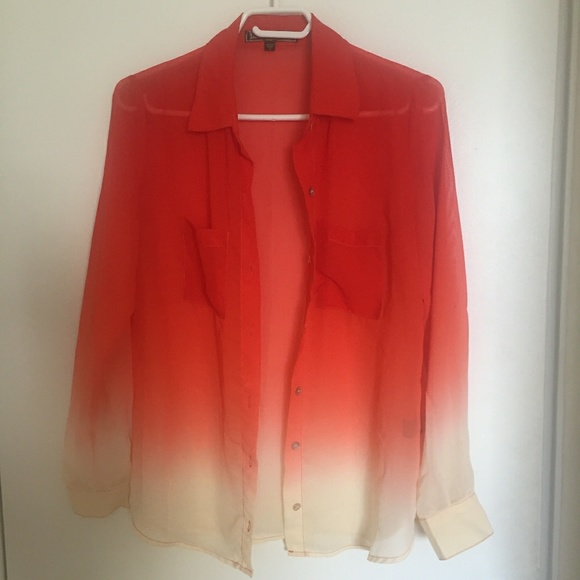 Love Stitch Tops - Ombre Long Sleeve Sheer Blouse